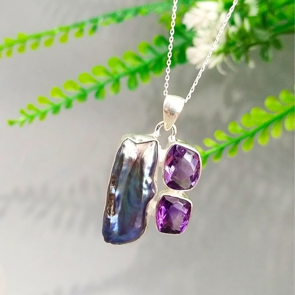 Black Baroque Pearl and Ametrine Special Design Necklace