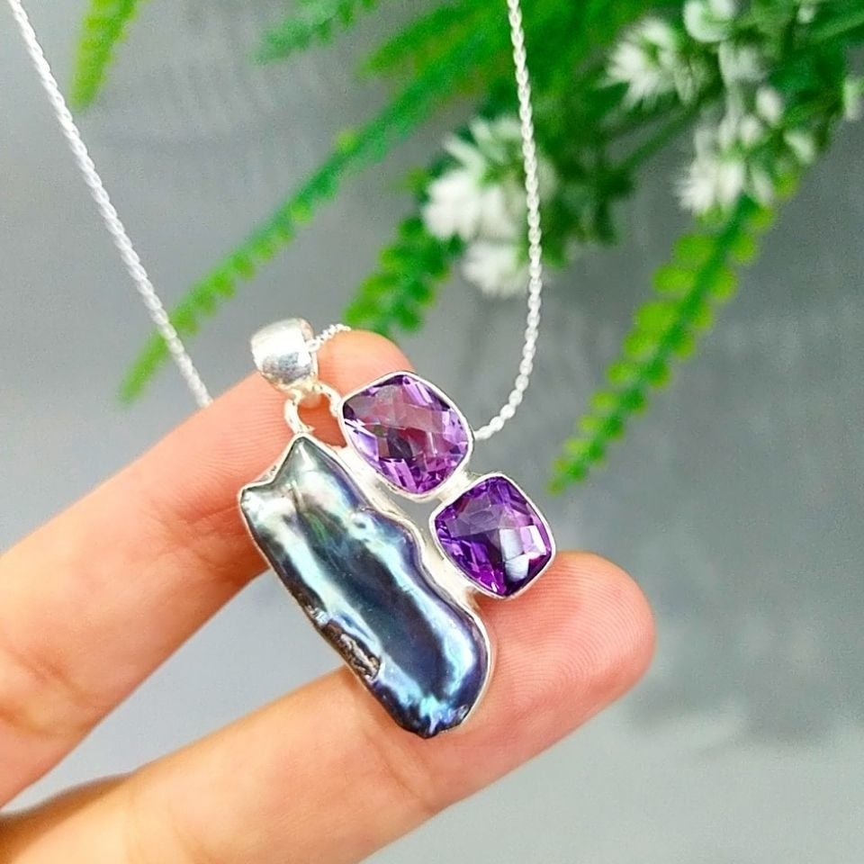 Black Baroque Pearl and Ametrine Special Design Necklace