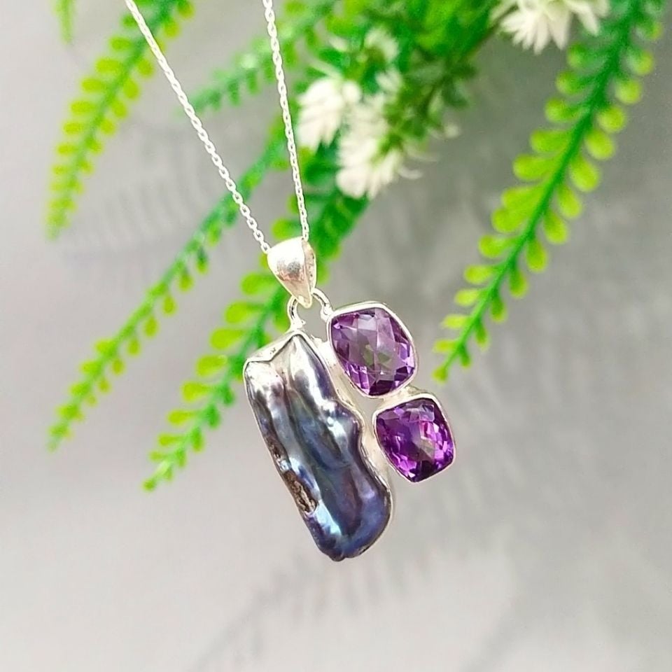 Black Baroque Pearl and Ametrine Special Design Necklace