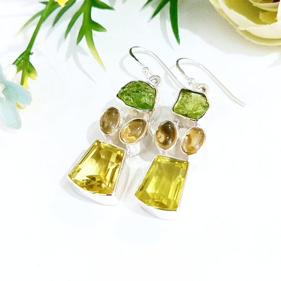 Limon Topaz ve Zebercet Taşı Küpe - KP819
