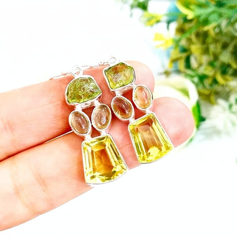 Limon Topaz ve Zebercet Taşı Küpe - KP819