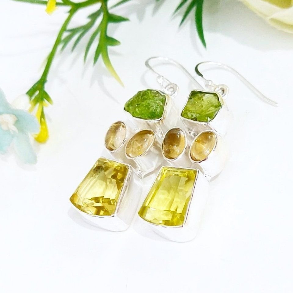 Limon Topaz ve Zebercet Taşı Küpe - KP819