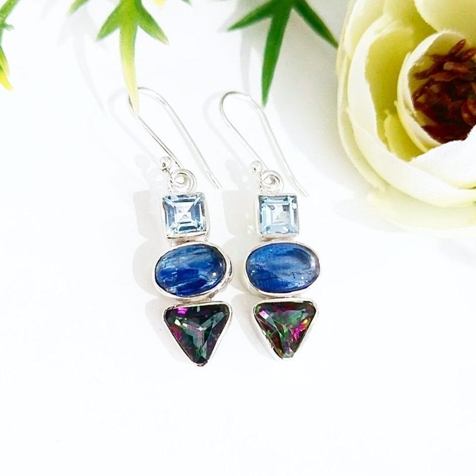 Kyanit Mistik Topaz ve Mavi Topaz Taşı Küpe - KP820