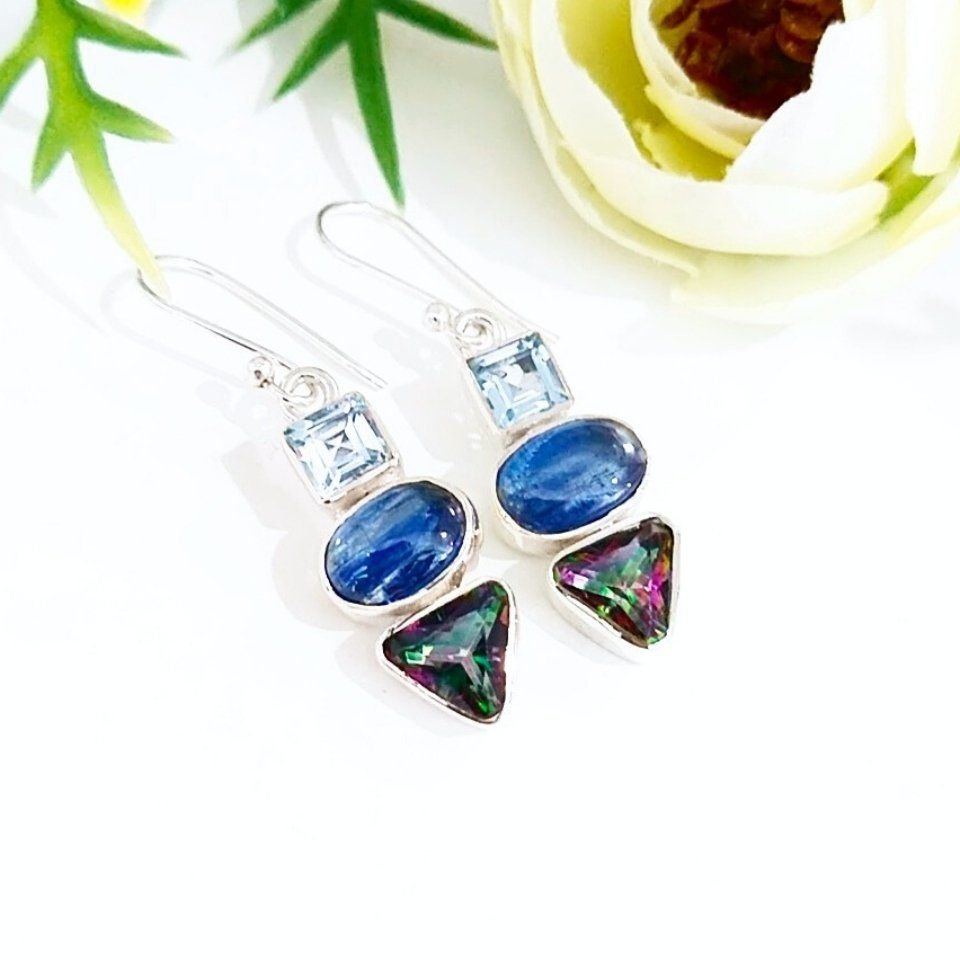 Kyanit Mistik Topaz ve Mavi Topaz Taşı Küpe - KP820