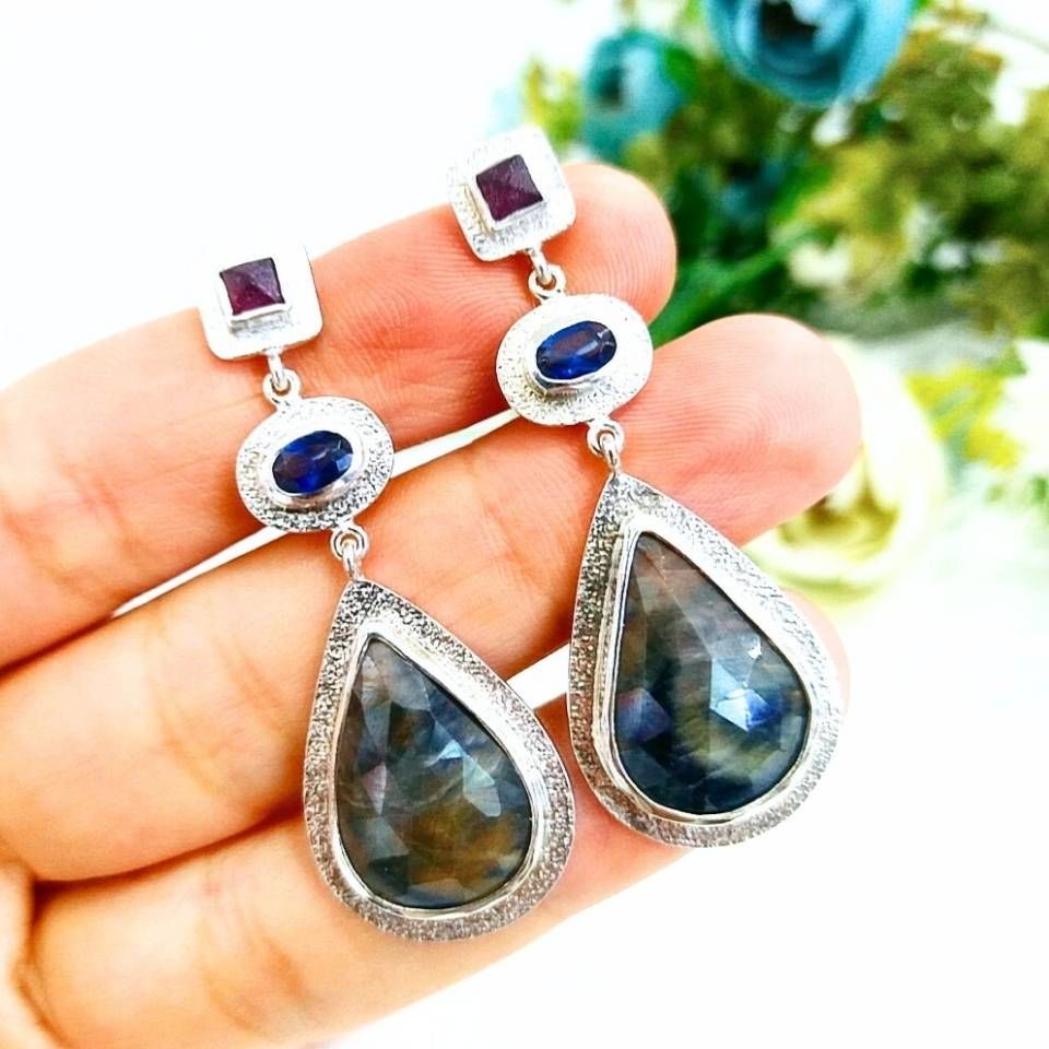 Safir Taşı Doğal Taş Küpe