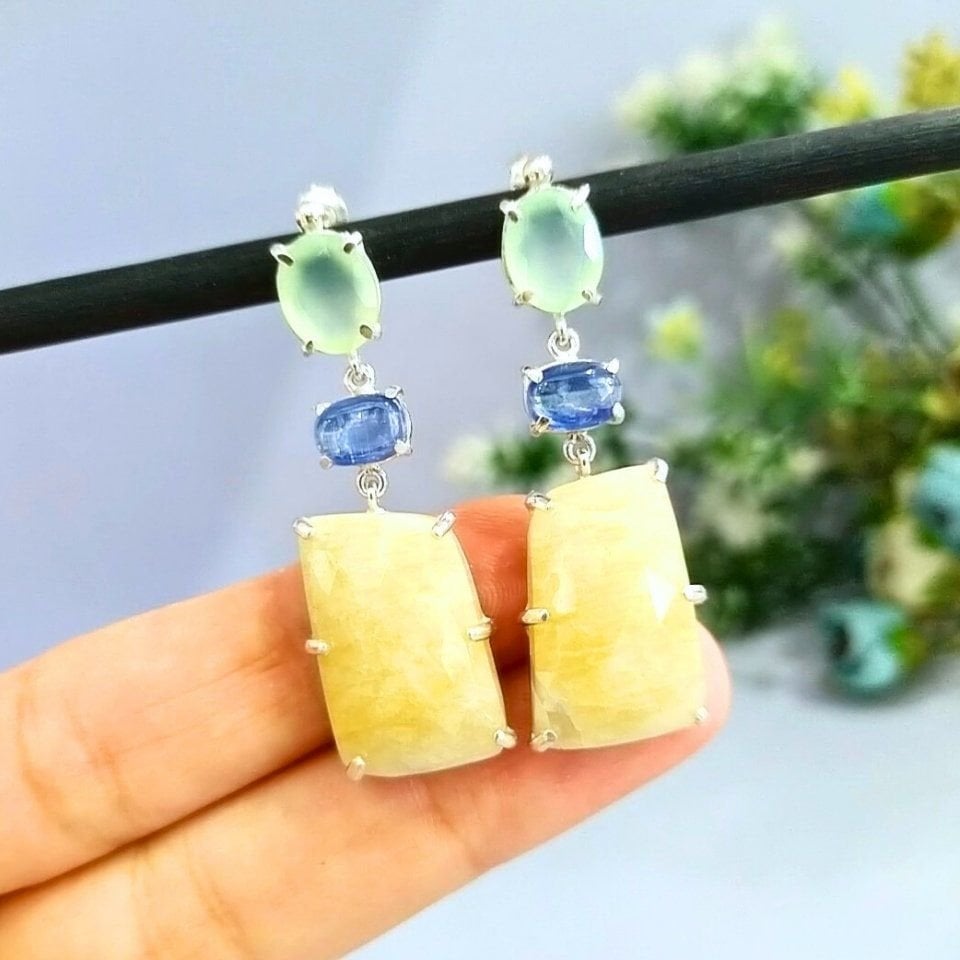 Sarı Safir Taşı Doğal Taş Küpe - KP825
