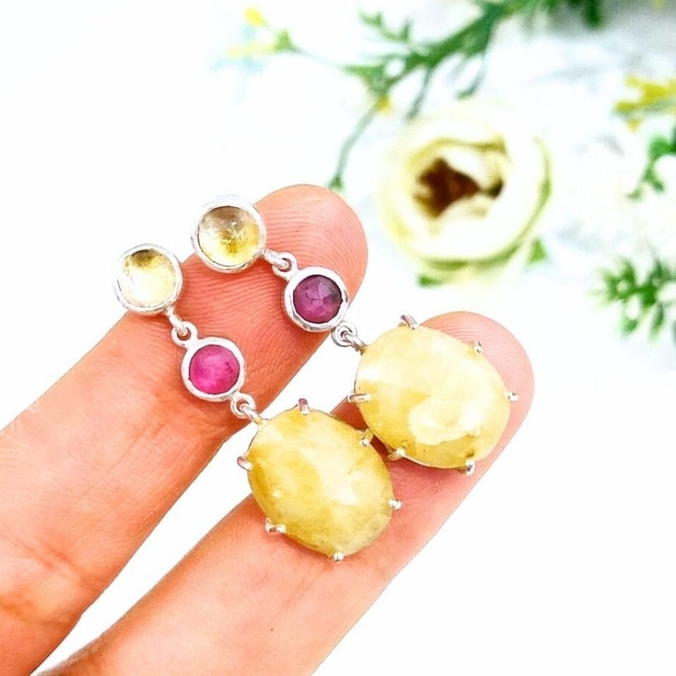 Sarı Safir Taşı Doğal Taş Küpe - KP826