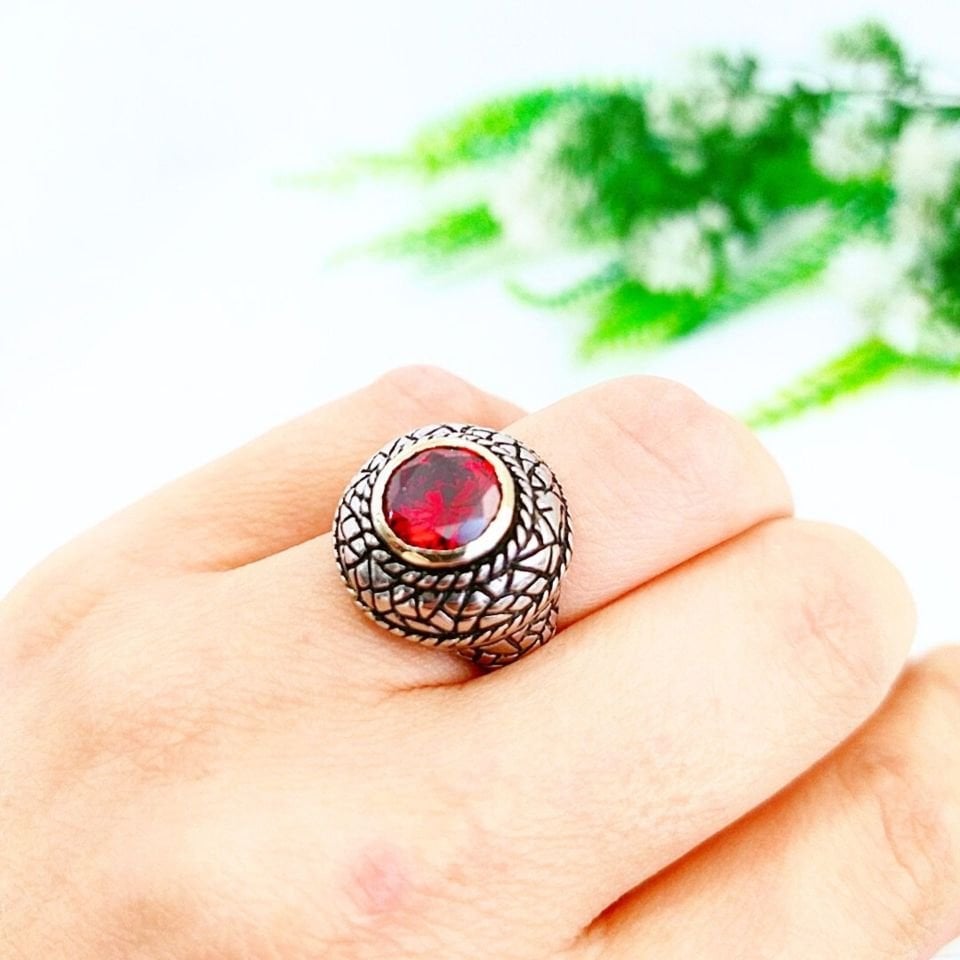 Lal Granat Taşı Özel Tasarım Yüzük 00799