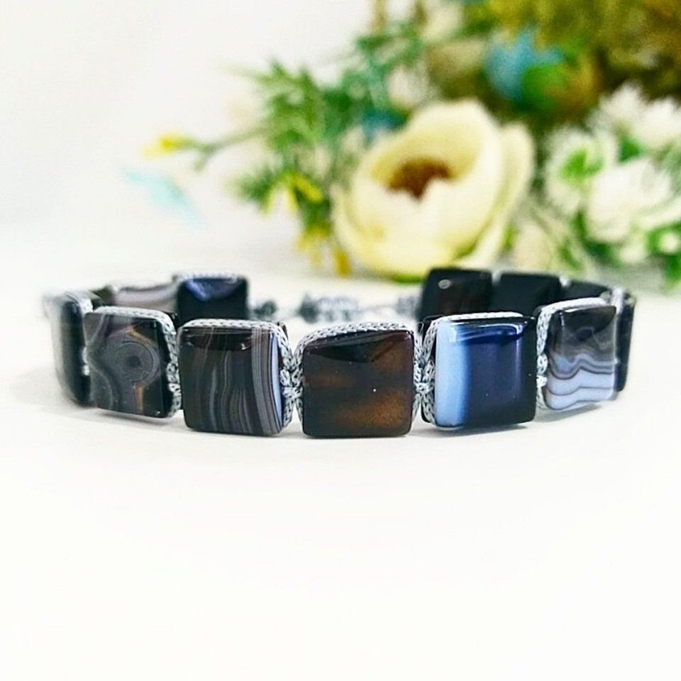 Botswana-Achat-Naturstein-Makramee-Armband - BLK823