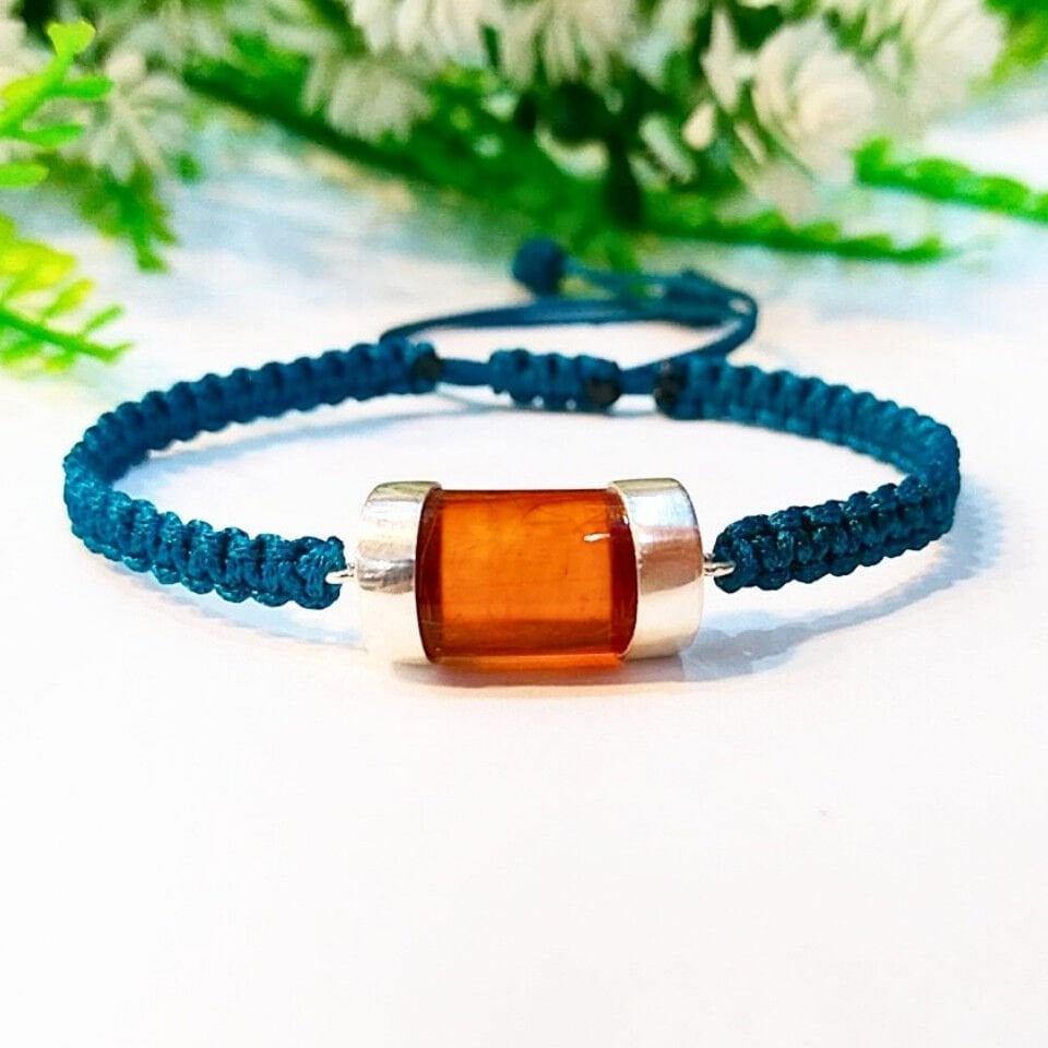 Antik Damla Kehribar Makrome Bileklik – KHR530