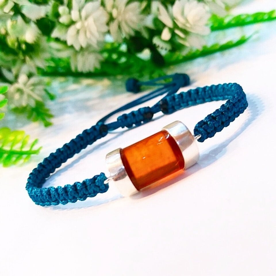 Antik Damla Kehribar Makrome Bileklik – KHR530