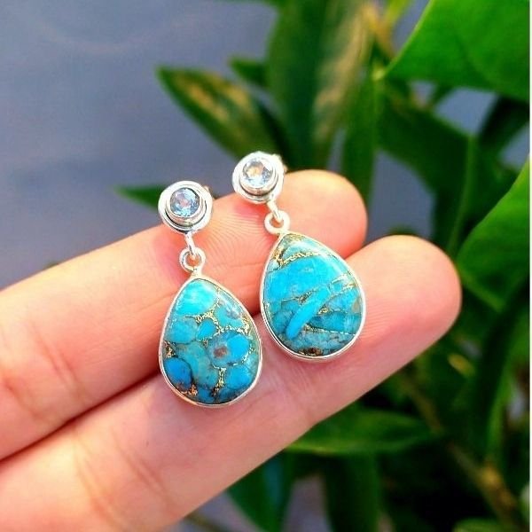 Turkuaz Blue Topaz Özel Tasarım Küpe