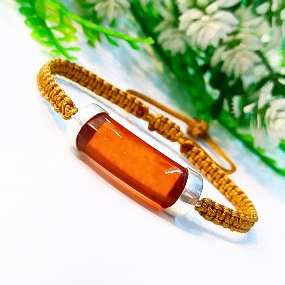 Antik Damla Kehribar Makrome Bileklik – KHR531