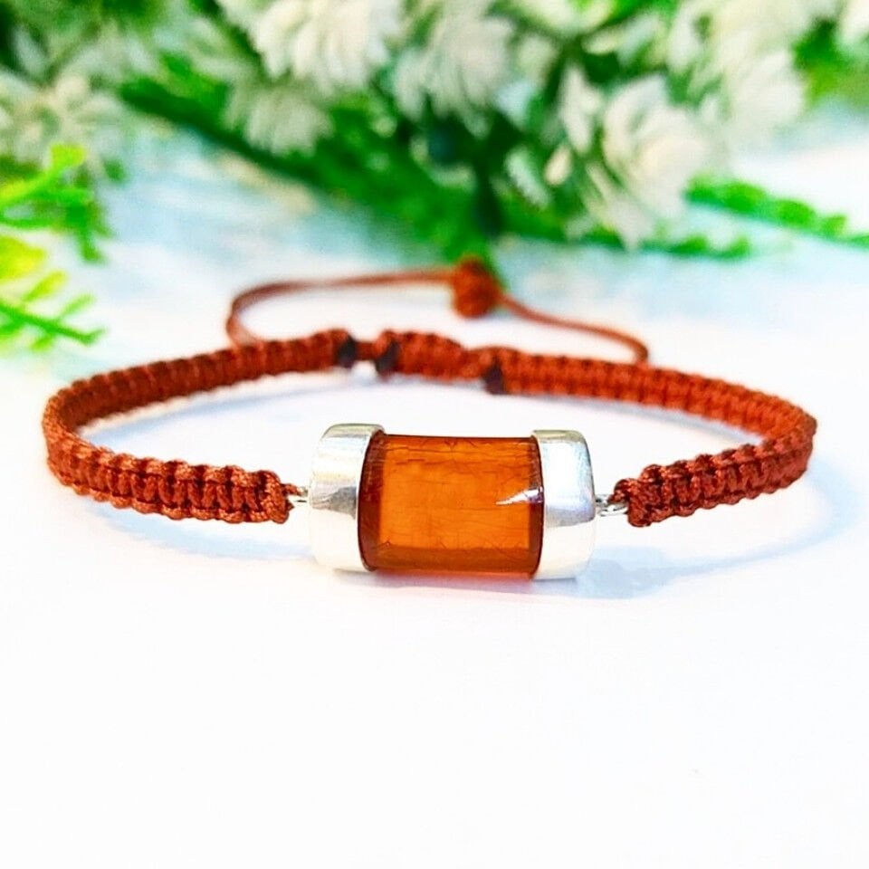 Antik Damla Kehribar Makrome Bileklik – KHR532