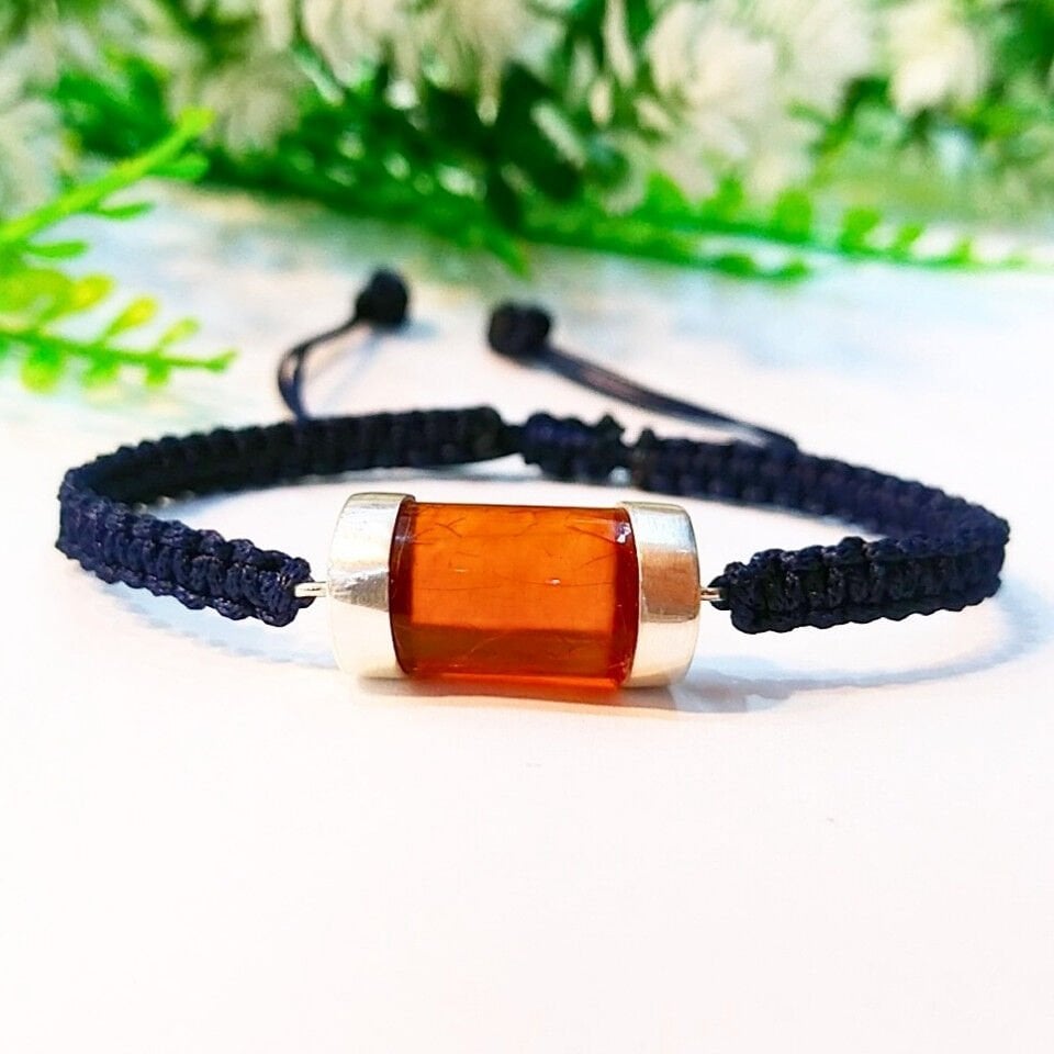 Antik Damla Kehribar Makrome Bileklik – KHR533