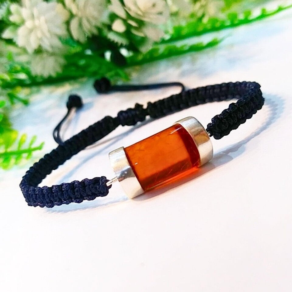 Antik Damla Kehribar Makrome Bileklik – KHR533