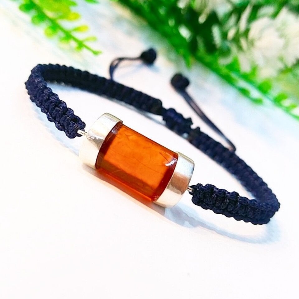Antik Damla Kehribar Makrome Bileklik – KHR533