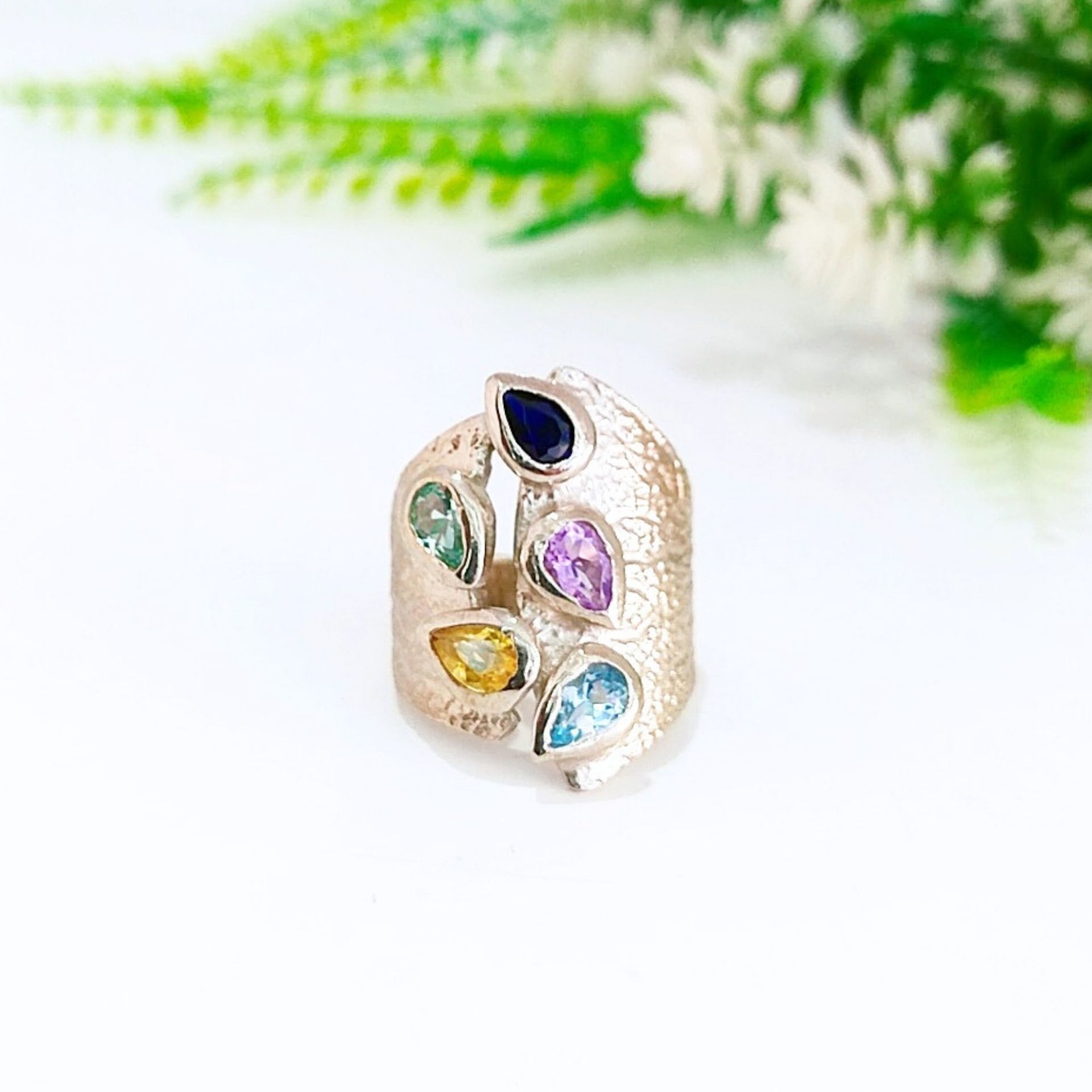 Blue Topaz, Citrine, Ametrine and Sapphire Custom Design Ring