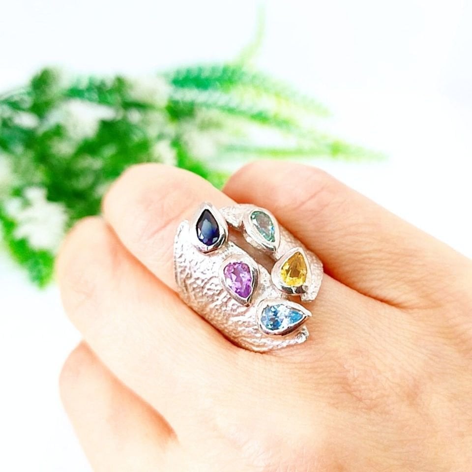Blue Topaz, Citrine, Ametrine and Sapphire Custom Design Ring