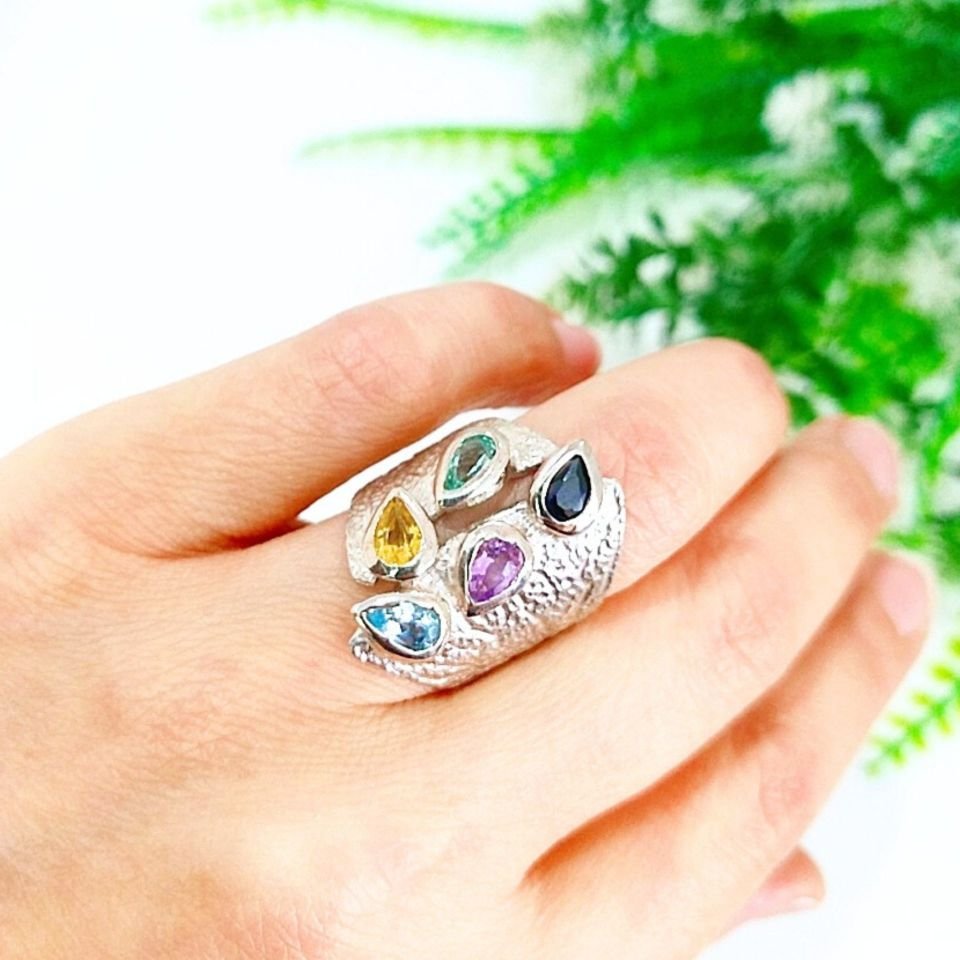Blue Topaz, Citrine, Ametrine and Sapphire Custom Design Ring