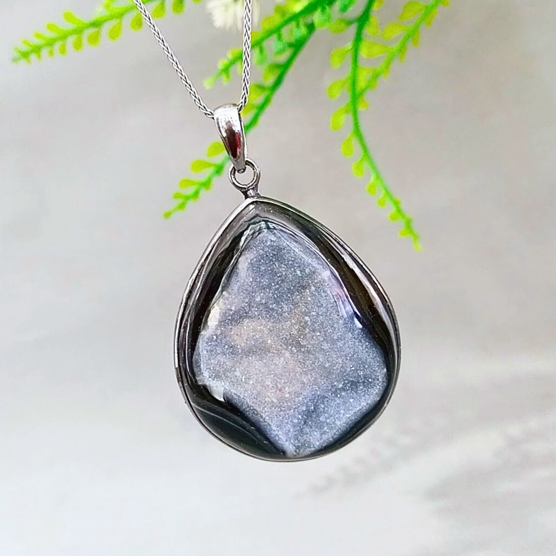 Black Druzy Akik Özel Tasarım Kolye