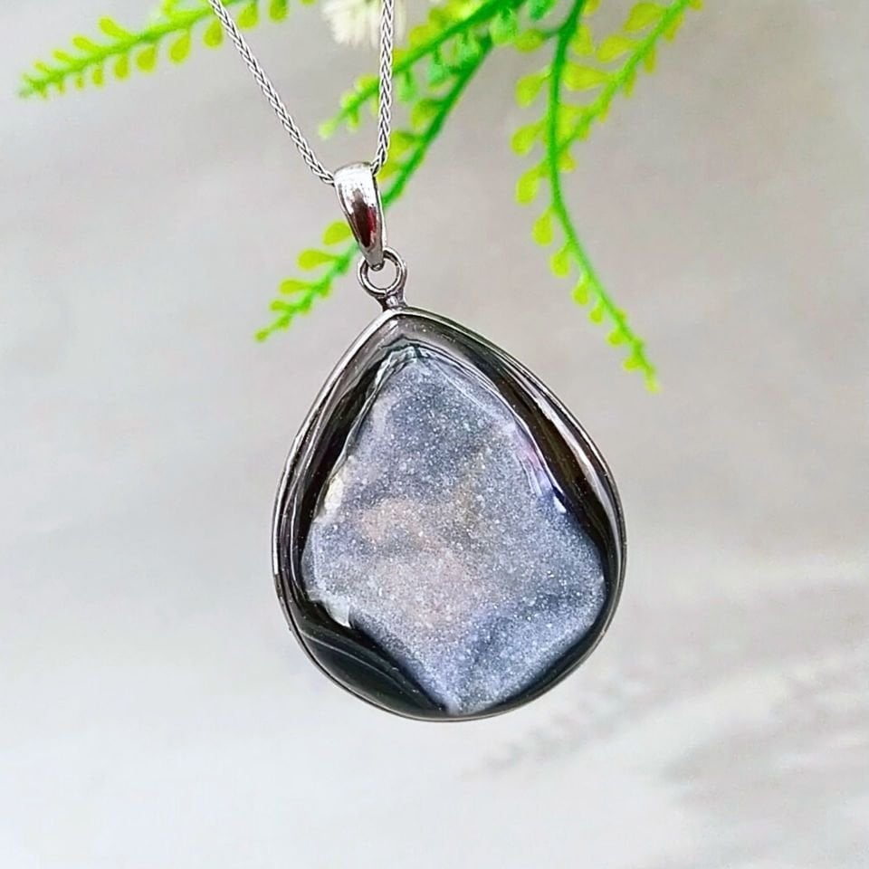 Black Druzy Akik Özel Tasarım Kolye