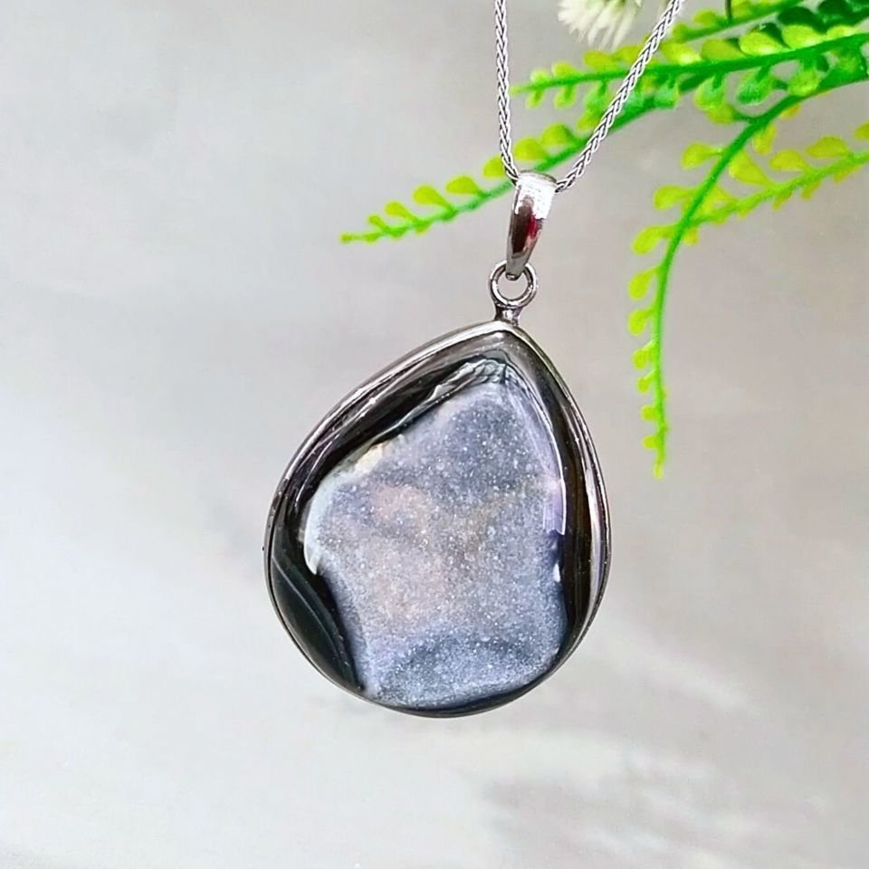 Black Druzy Akik Özel Tasarım Kolye
