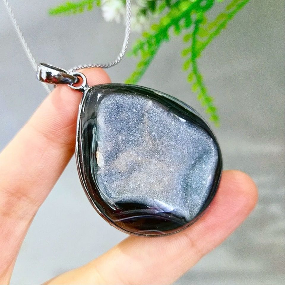 Black Druzy Akik Özel Tasarım Kolye