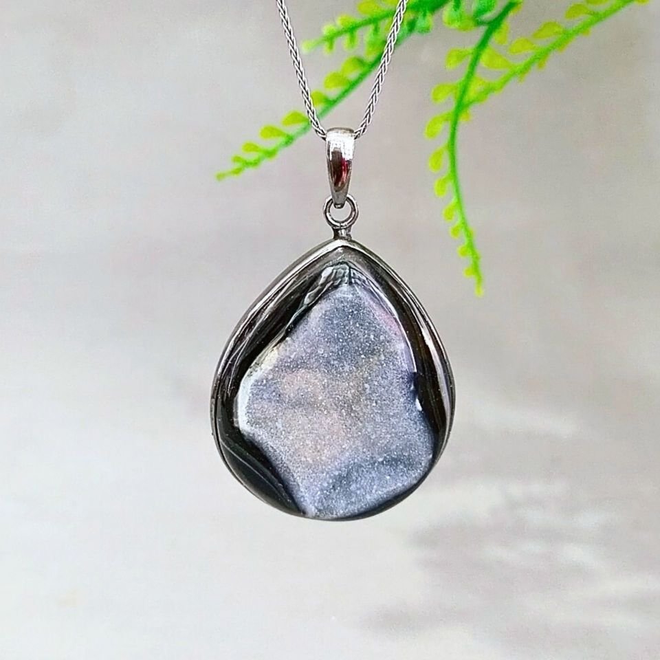 Black Druzy Akik Özel Tasarım Kolye