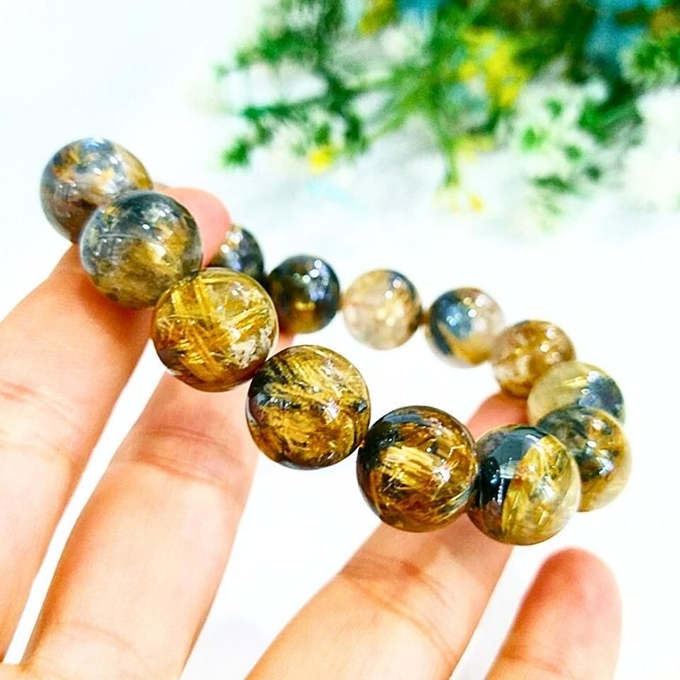 Gold Beril Doğal Taş Bileklik 14 mm