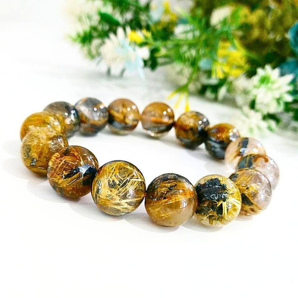 Gold Beril Doğal Taş Bileklik 14 mm