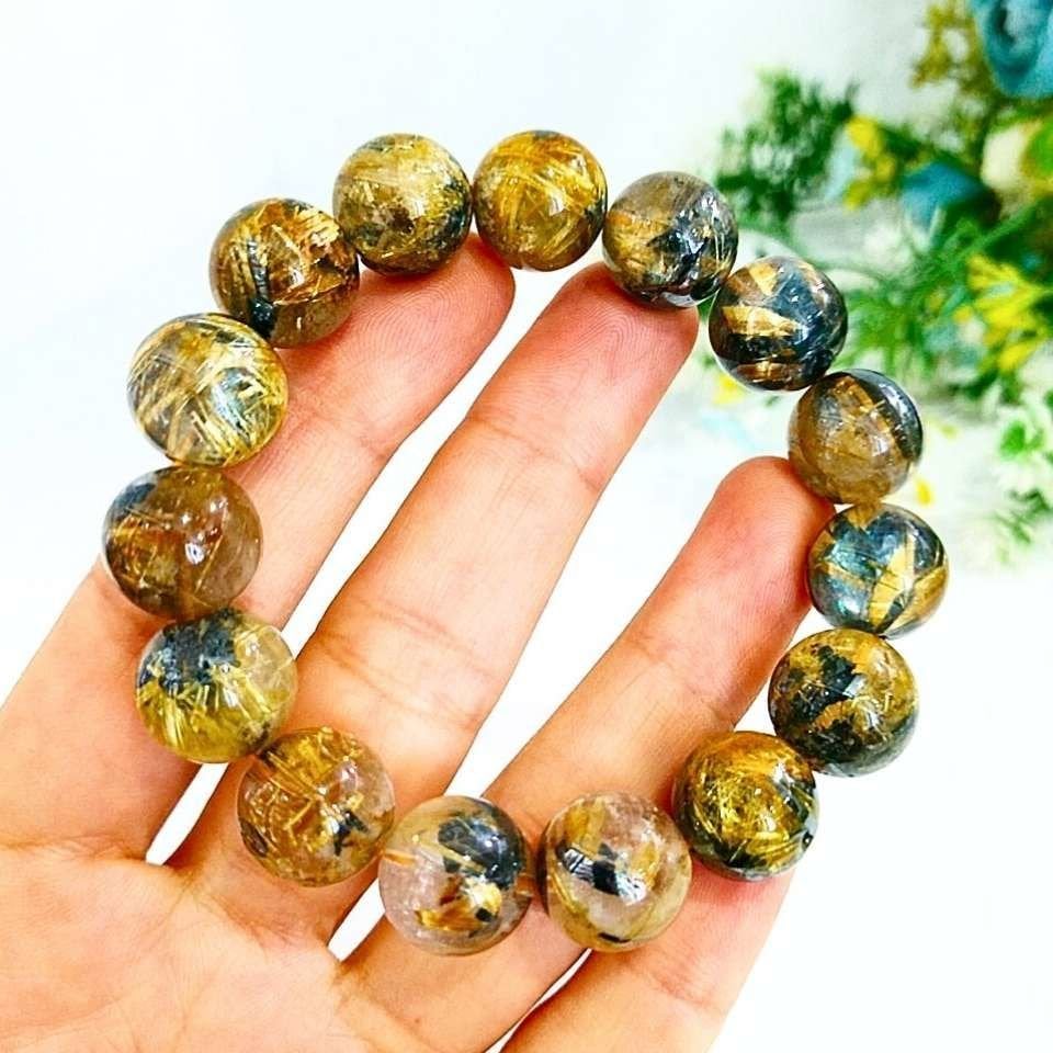 Gold Beril Doğal Taş Bileklik 14 mm