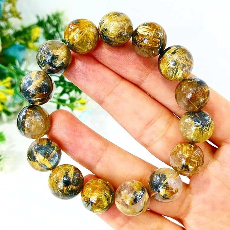 Gold Beril Doğal Taş Bileklik 14 mm
