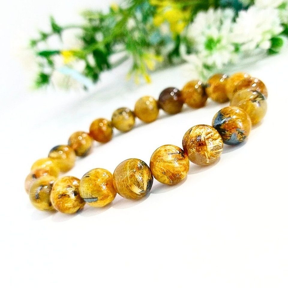 Gold Beril Doğal Taş Bileklik 10 mm