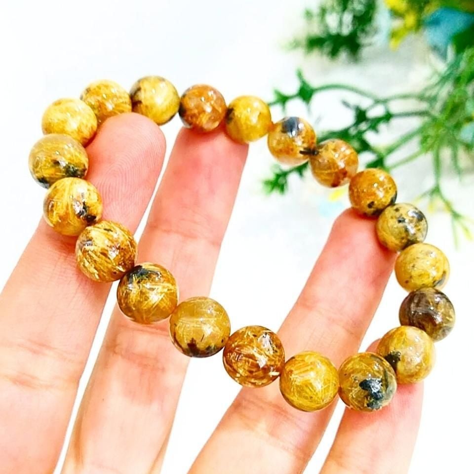 Gold Beril Doğal Taş Bileklik 10 mm