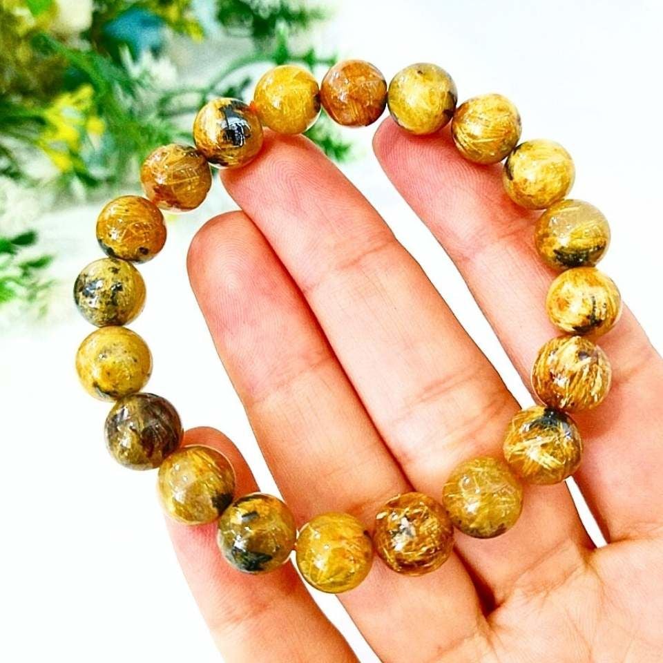 Gold Beril Doğal Taş Bileklik 10 mm