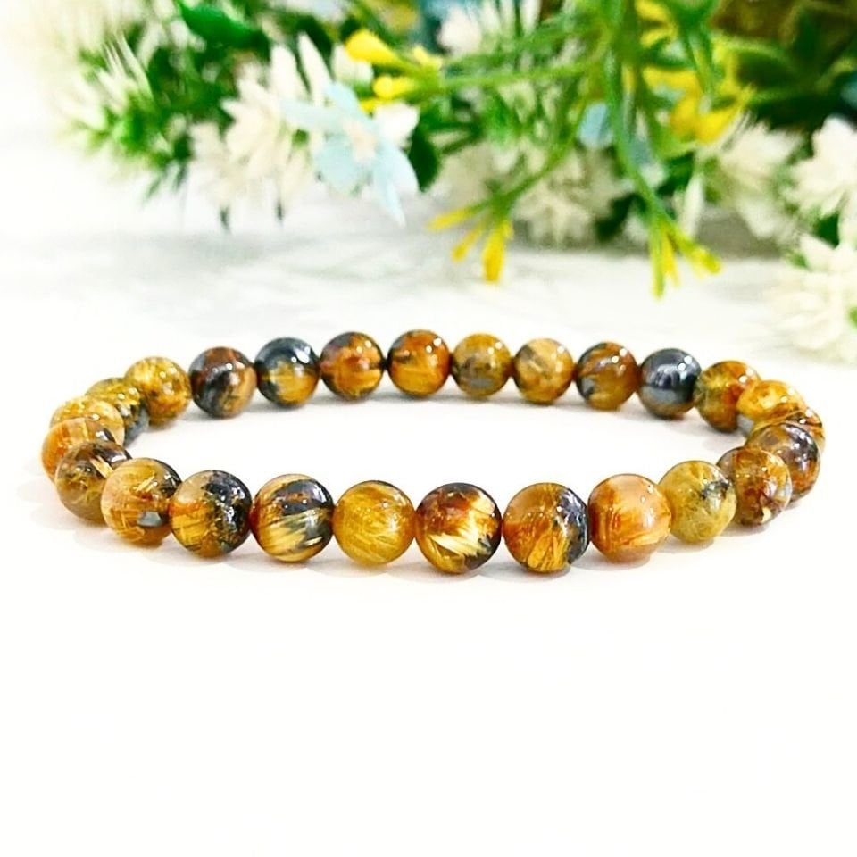 Gold Beril Doğal Taş Bileklik 6 mm