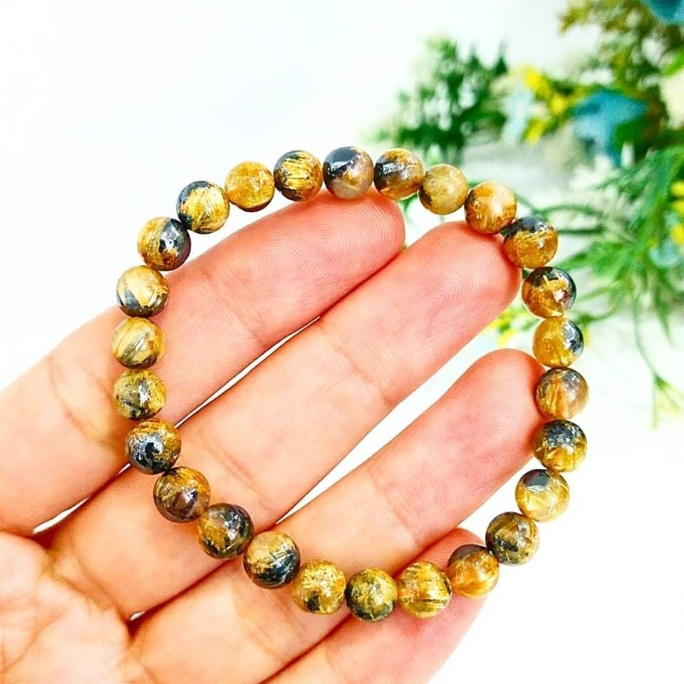 Gold Beril Doğal Taş Bileklik 6 mm