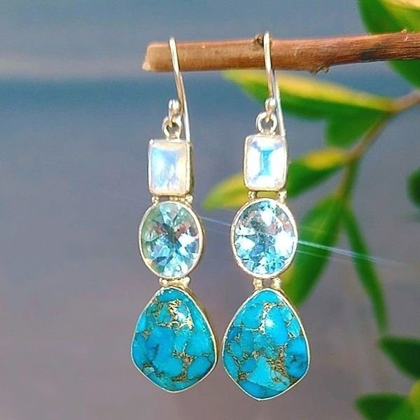 Turkuaz Blue Topaz Özel Tasarım Küpe