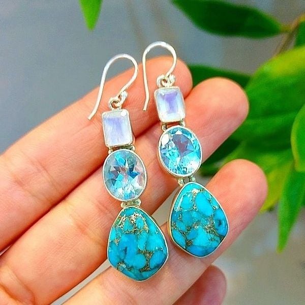 Turkuaz Blue Topaz Özel Tasarım Küpe