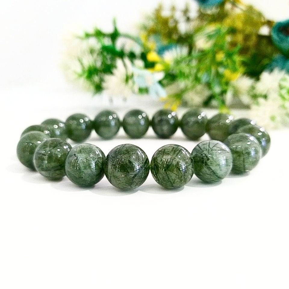 Grünes Rutilquarz Naturstein Armband 10 mm