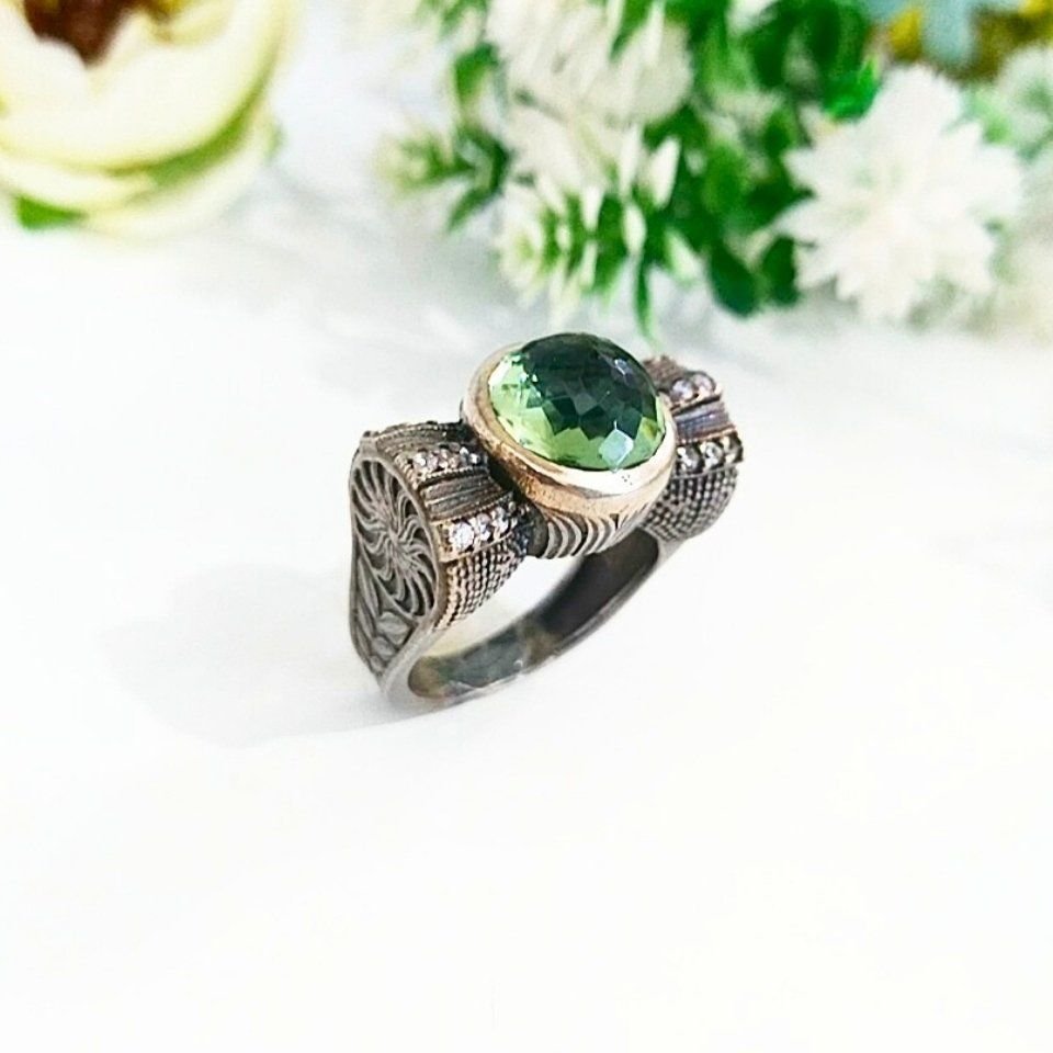 Green Topaz Özel Tasarım Yüzük - OTS965